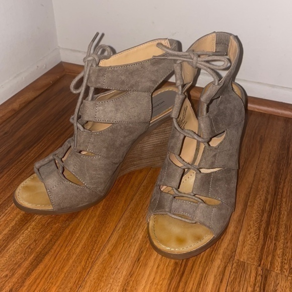Women’s suede lace up wedge heels